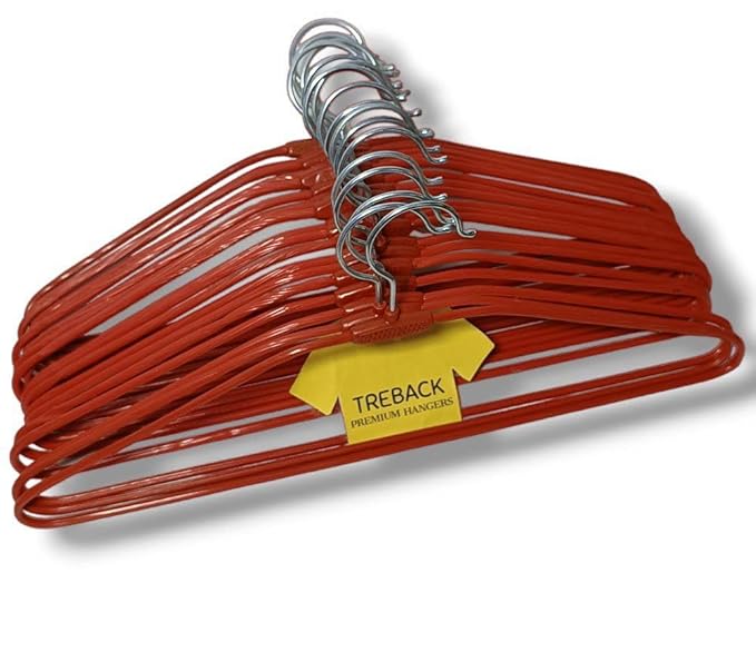 Stainless Steel Hanger with Plastic Coating |Space Saving Clothe Hanger Comes in Red Color | Cloth Hanger Pack of 10